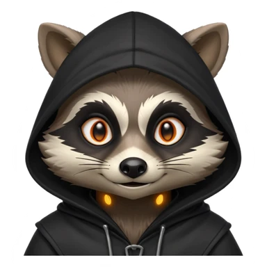 gothic thief raccoon portrait, head and shoulders only, dark hood, glowing eyes, mysterious sneaky grin, 3D cartoon, mobile game icon style, clean background, no text, no watermark
 sticker
