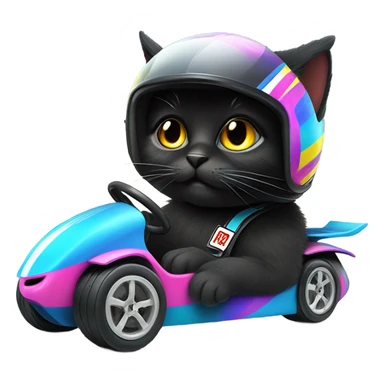 Fluffy black cat driving a race car  sticker