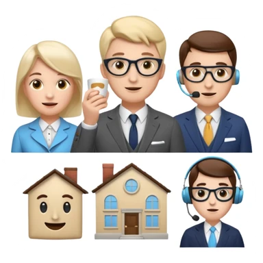 6 icons in a 2×3 grid, soft 3D emoji style, pastel colors, equal spacing, white background:
1) speech bubble
2) theatre masks
3) dynamic stopwatch
4) house + coffee + shopping bag
5) English gentleman
6) female support agent with headset
 sticker