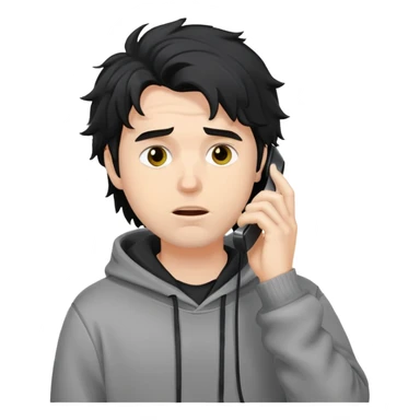 a white man with black messy, hoodie taking a call sticker