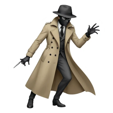Die-cut sticker of Spider-Noir, monochrome black and grey palette, trench coat fluttering, 1940s detective aesthetic. Sharp edges, heavy shadows, white border, isolated on white background, high detail. sticker