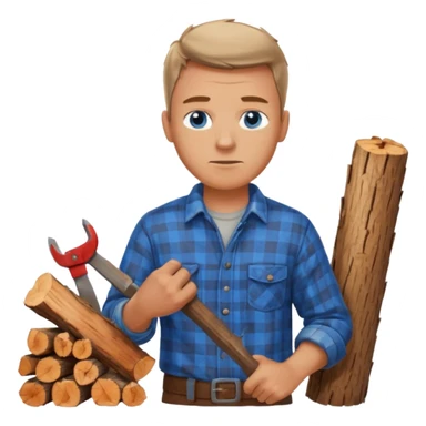 Homme scie du bois de poêle sticker