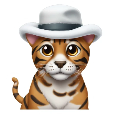Bengal wearing a hat with white patch of fur by his nose and he’s in the snow sticker