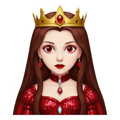 Countess Bathory with long brown hair, red sequin outfit sticker