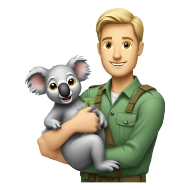 Caucasian male zookeeper holding koala sticker
