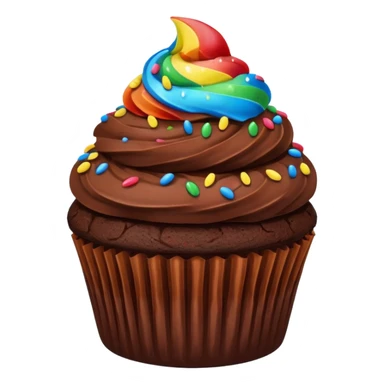 chocolate cupcake with chocolate frosting and rainbow sprinkles sticker