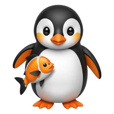 A cute penguin doll holding an orange fish. sticker