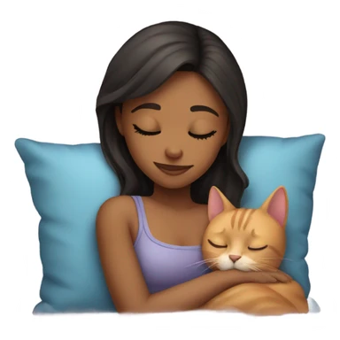 a girl sleep with a cat sticker