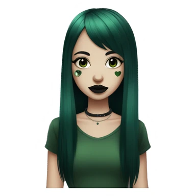 big septum piercing goth girl black long hair with dark green bangs sticker