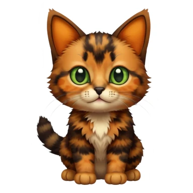 A high-resolution photo-realistic digital illustration of a brown multicoloured  tortoiseshell cat kitten, chest upward (no white) sticker
