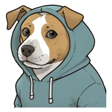 Dog wearing a hoodie sticker