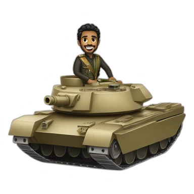 Prince from Saudi Arabia riding on a tank, smiling sticker