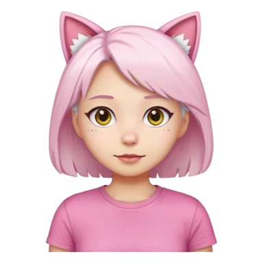 girl with white hair and cat ears wearing pink tshirt sticker