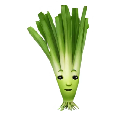 a leek with a face, arms and hands using a laptop sticker