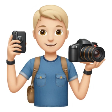 a tourist in europe holding a camera not wearing khaki sticker