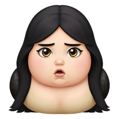 a snipe with the face of a chubby girl with long black hair with a perplexed espression sticker