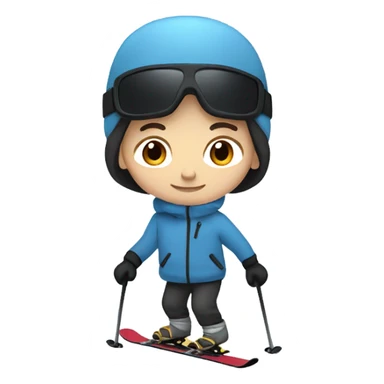White boy with brown hair skiing on blue skis. Wearing a light gray coat. And a pair of black snow pants.  sticker