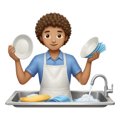 Brown boy with curly hair washing dishes  sticker