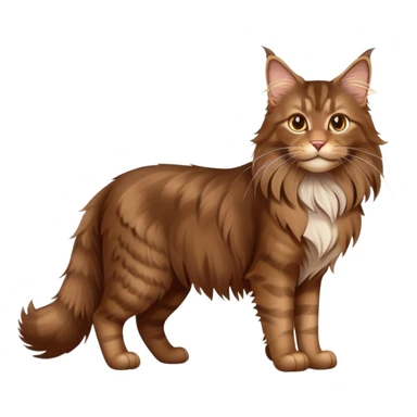 cinematic-brown-maine-coon-cat-full-body-on all fours-emoji,-head-tilted-playfully-and-inquisitively,-sleek--brown-fur,-simplified-yet-adorable-features,-highly-detailed,-glowing-with-a-warm,-friendly-glow -simplified-yet-realistic sticker
