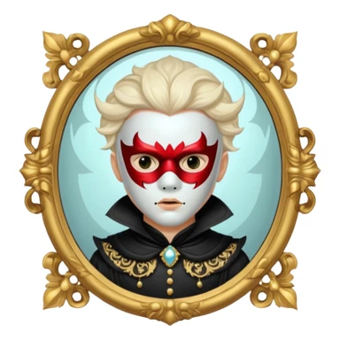 Spooky killer on mask on fancy mirror behind boy sticker