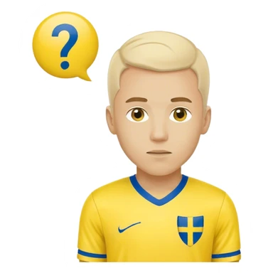 Swedish male soccer player with question mark with yellow and blue clothes and with the Swedish flag on the chest sticker
