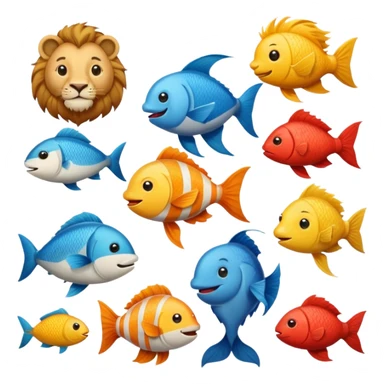 cheerful emoji of a group of animals including lion, bird, fish standing together symbolizing biodiversity sticker
