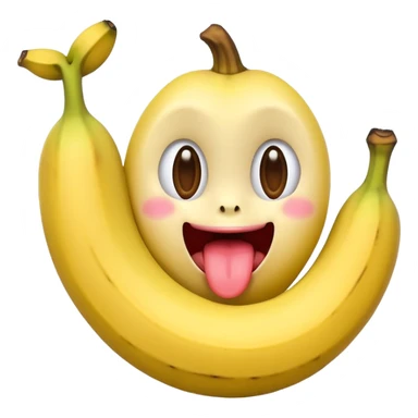 a banana in the mouth of a heart eyes emoji with its tongue out sticker