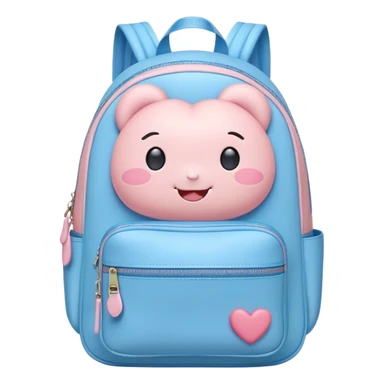 Cute Kawaii Backpack, round and chubby, soft pastel pink and blue, tiny heart-shaped zippers, blushing cheeks, a tiny smiling face, a happy school-time companion! sticker