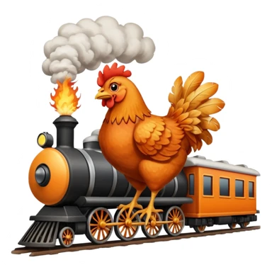 Chicken eating a train while the chicken is exploding sticker