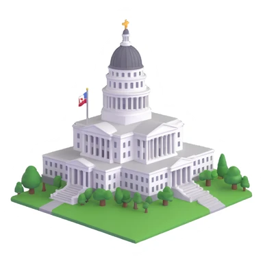 cinematic realistic emoji of the California State Capitol in Sacramento, majestic ornate architecture, lifelike detail, bright regal lighting on a sunny day, building in accurate shade of white sticker