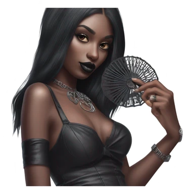 Hyper Realistic Goth victoria secret model holding a Goth style handheld fan sticker