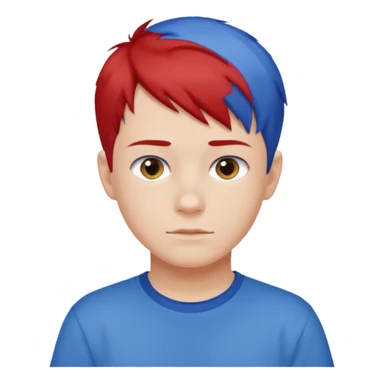 teenage boy with blue short hair, red hair ends. he is wearing a white t-shirt. sticker