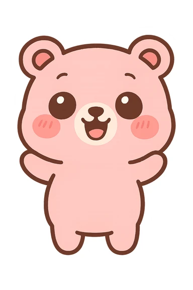 a cute pink bear, original design, big eyes, blushing cheeks, joyful sticker