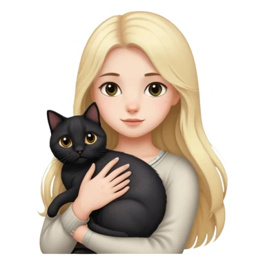 
girl with light long hair and fair skin holds a black British cat in her arms sticker