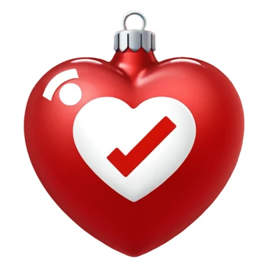 red Christmas heart-shaped ball with white "S" logo sticker