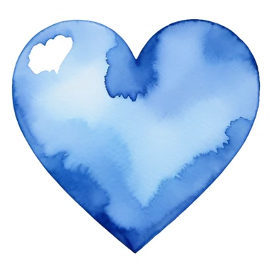 minimalist watercolor heart icon, monochromatic blue washes, soft bleeding edges, on textured white paper, serene and emotional, perfect for app icon, transparent background, flat lay --style raw --stylize 150 sticker