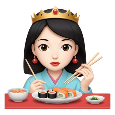 czarnowłosa ksieżniczka je sushi sticker