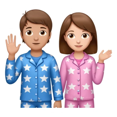 Brown haired boy with blue pajamas with stars on them and a brown haired girl with pink pajamas, and stars on them sticker