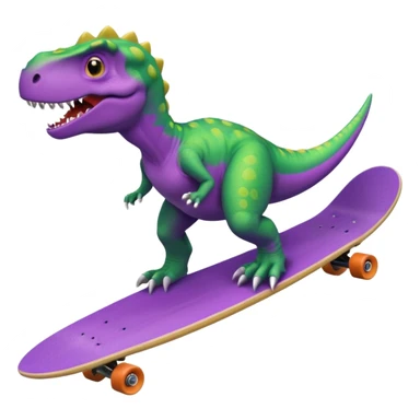 Dinosaur surfing on a purple wave with a skateboard  sticker