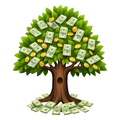 A tree with the leaves with money on it (keep the bark of the tree is still dark brown.* sticker