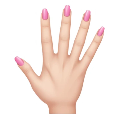 pink  close-up of a human hand with exactly five fingers, beautifully manicured nails, glossy pink nail polish, elegant nail shape, soft lighting, realistic style, isolated on transparent background" sticker