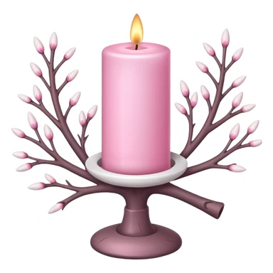 Pink candle holder with white tree branches around it and a beautiful white candle sticker