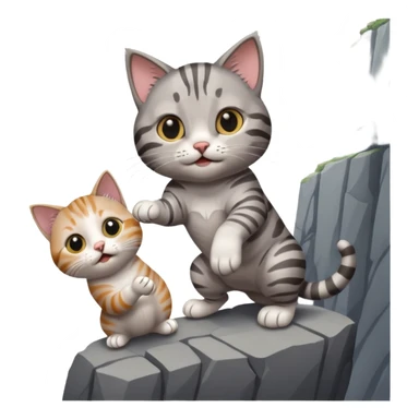 a cat holding another cat hand that fall under cliff sticker