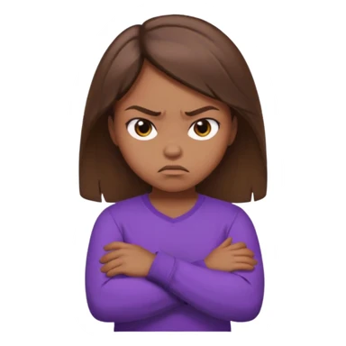 Girl with brown hair crossing arms in front of her chest and making an angry face with a purple longsleeve shirt on and be more pouty sticker