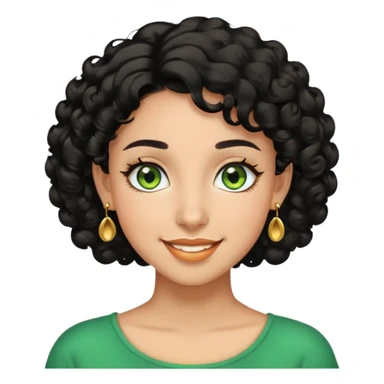 girl showing happiness, medium skin tone, short curly black hair, gold earrings, green eyes Minimal emoji showing happiness, medium skin tone, short curly black hair, gold earrings, green eyes sticker