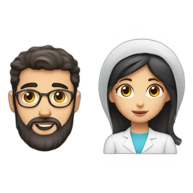 Jewish girl with ophthalmologist tall Arabic boy with beard sticker