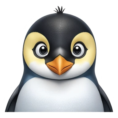 cinematic-cute-emperor-penguin-portrait-emoji,-head-tilted-playfully-and-inquisitively,-with-glossy,-pristine-plumage-accented-by-a-bright-beak-and-round,-sparkling-eyes-filled-with-curiosity,-simplified-yet-irresistibly-adorable-features zoomed into the face sticker