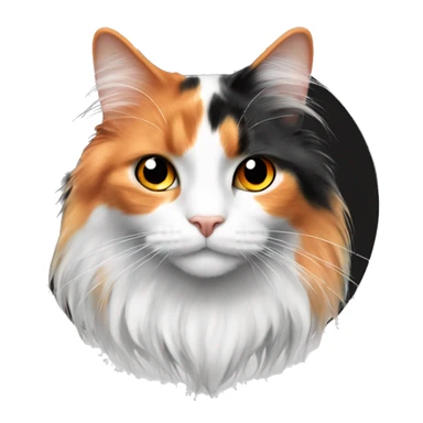 realistic long haired calico cat white orange black hair indoors scene  sticker