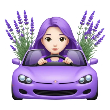 Pale Long hair asian girl driving on her way in a lavendar car  sticker