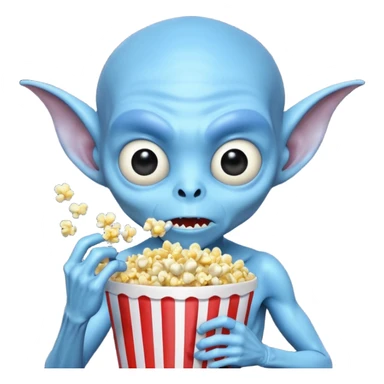 blue alien eating popcorn sticker